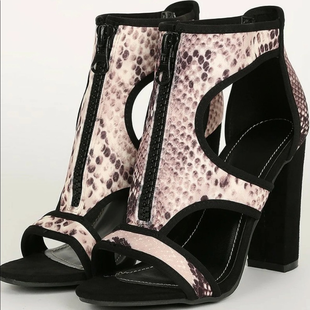 🔥Bamboo Snake Zip Front Cut Out Open Toe Heels - Picture 3 of 6